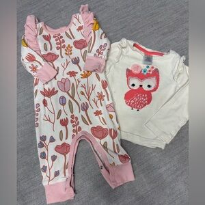 Floral Baby Romper and Owl Top Set